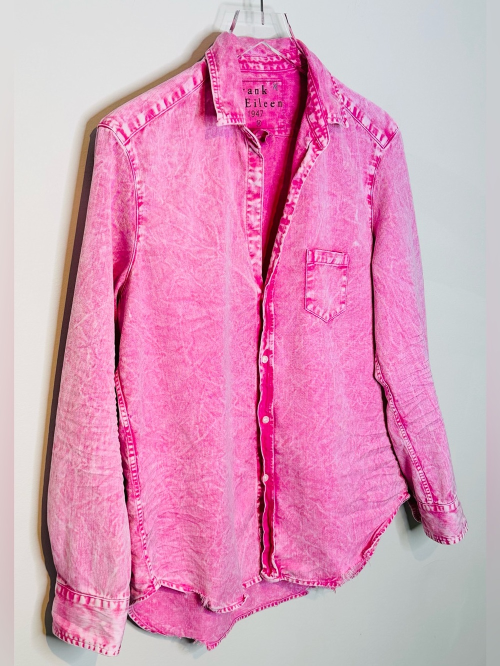 Frank & Eileen Pink Mineral Acid Wash Button Down Shirt Top - Picture 5 of 16